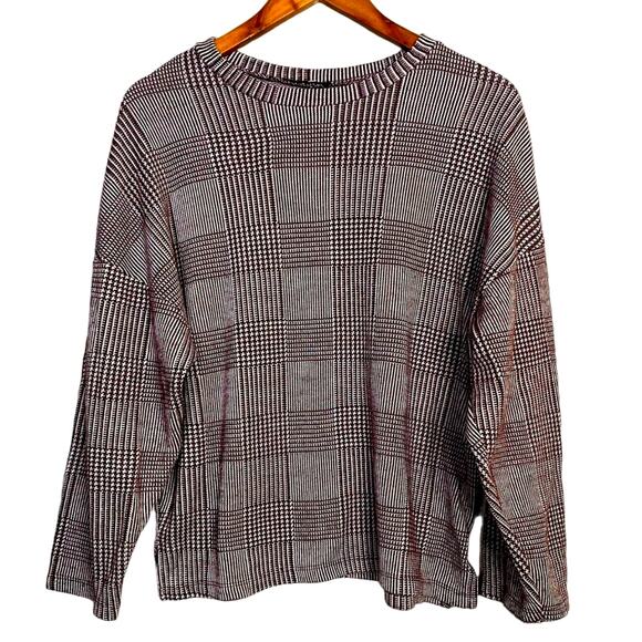 Zara Relaxed Fit Long Sleeve Lightweight Soft Crew Neck Knit Sweater M Burgundy - Picture 2 of 15